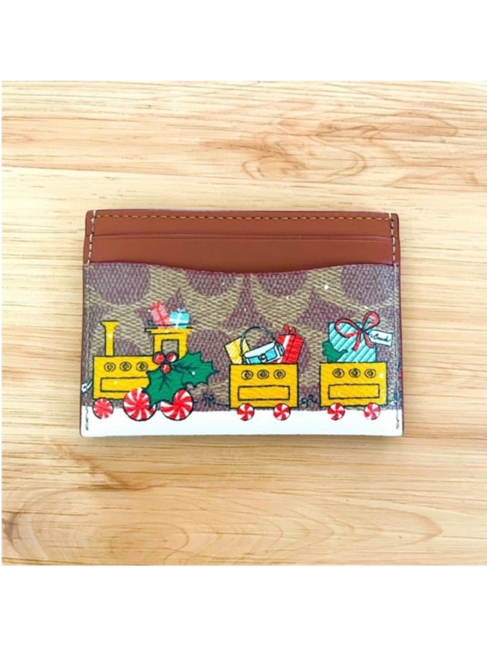 Coach Holiday Essential Card Case In Signature Canvas With Train # CY305